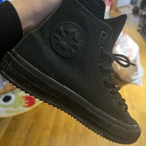 Converse Black High-Top Leather-Look Sneakers